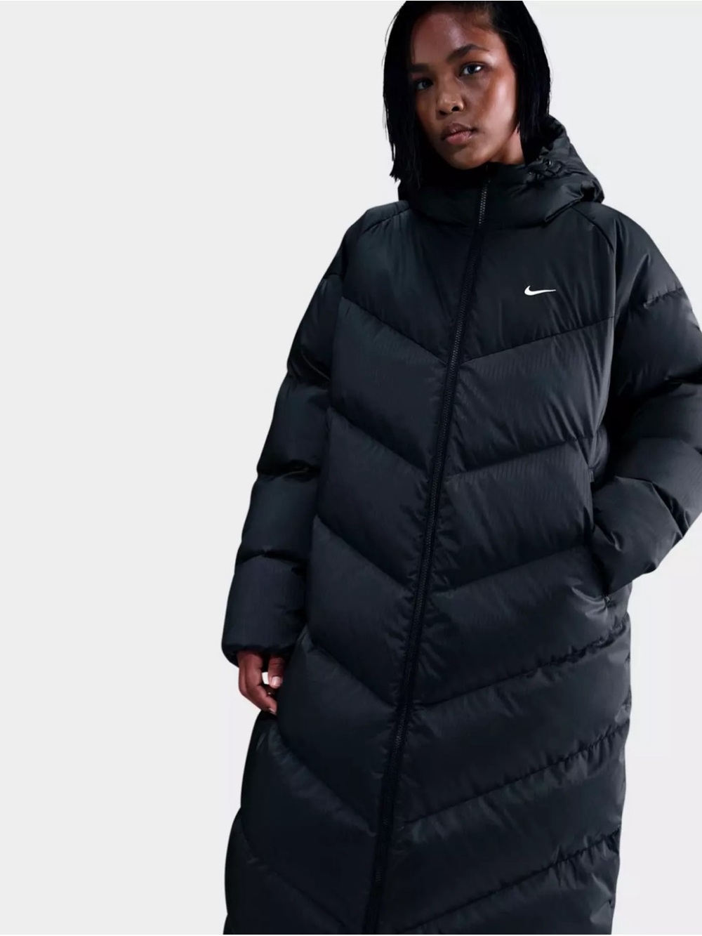 Nike Women's Black Hooded Long Puffer Coat